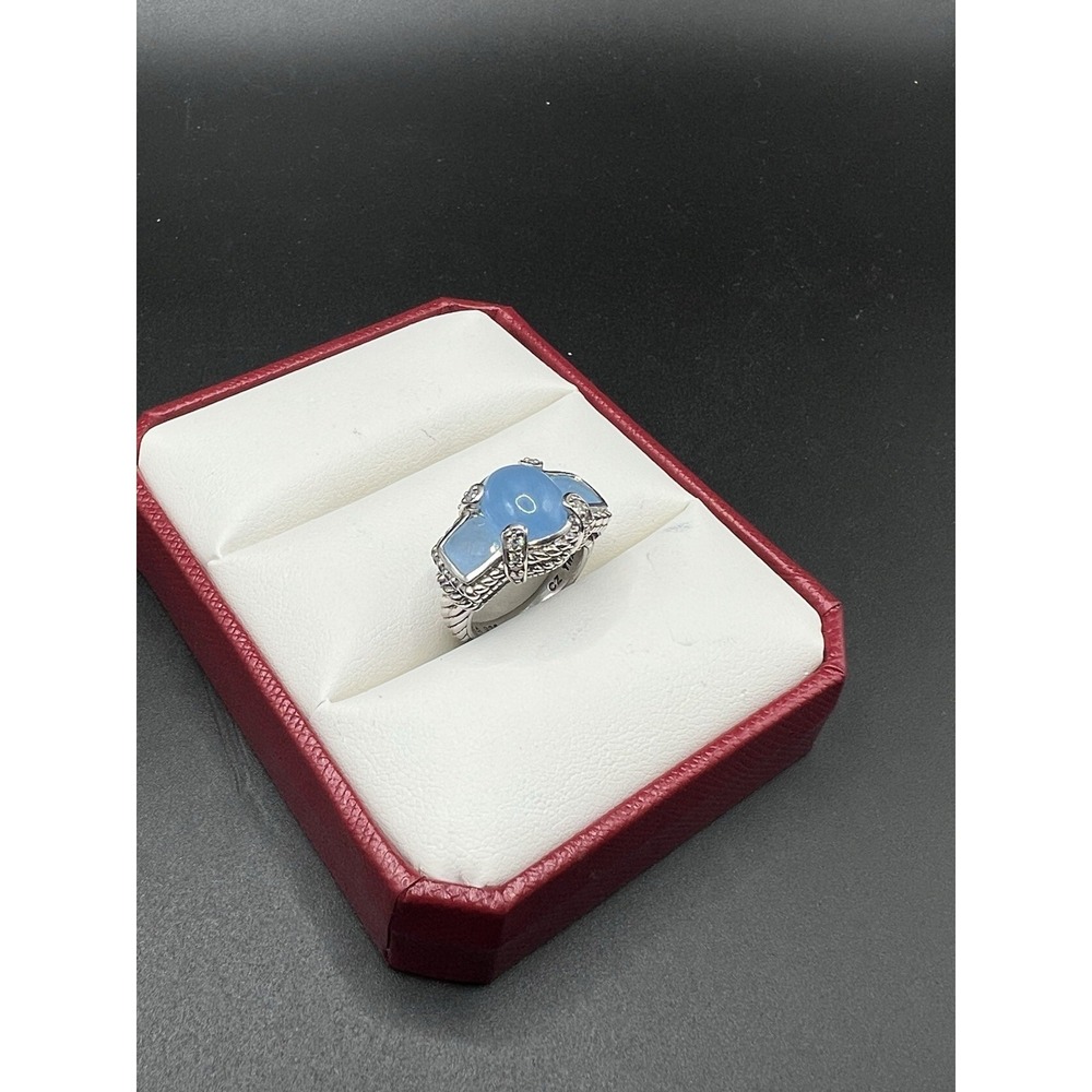 JUDITH RIPKA 925 Sterling Silver Real Aquamarine & C Z Ring Size 6